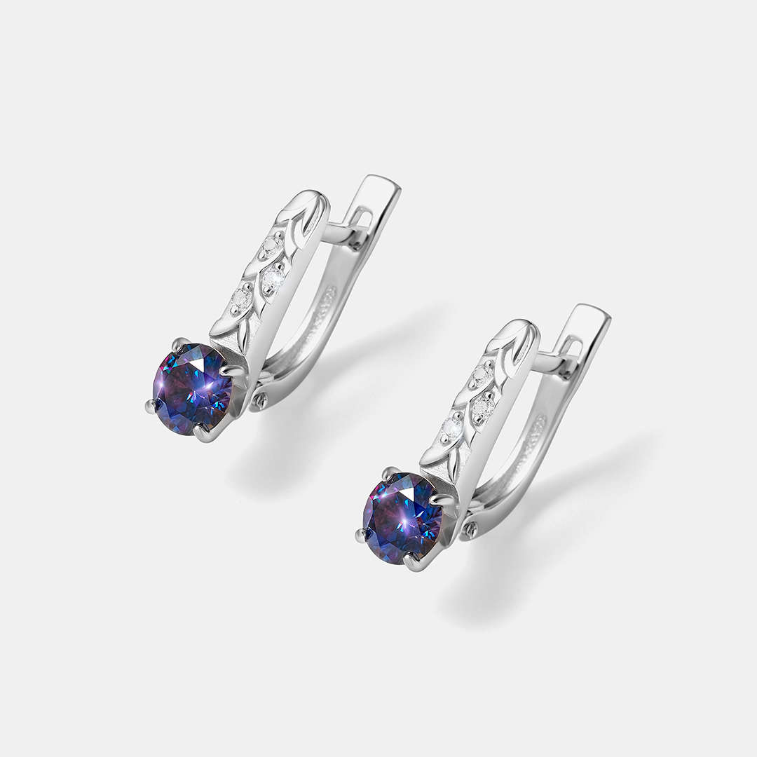 Серебряные серьги с фиолетовыми муассанитами