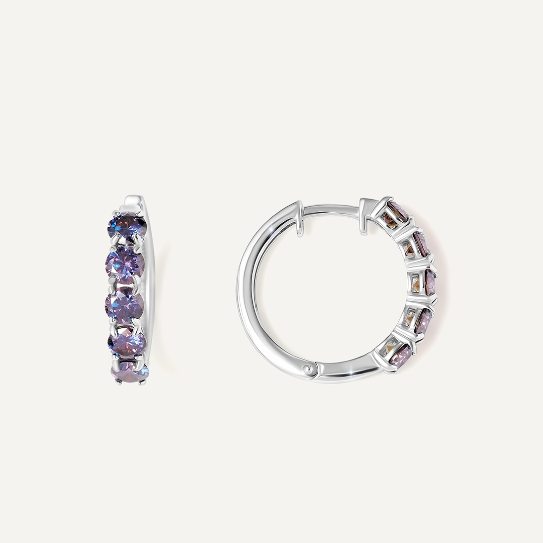 Серебряные серьги-конго с фиолетовыми муассанитами