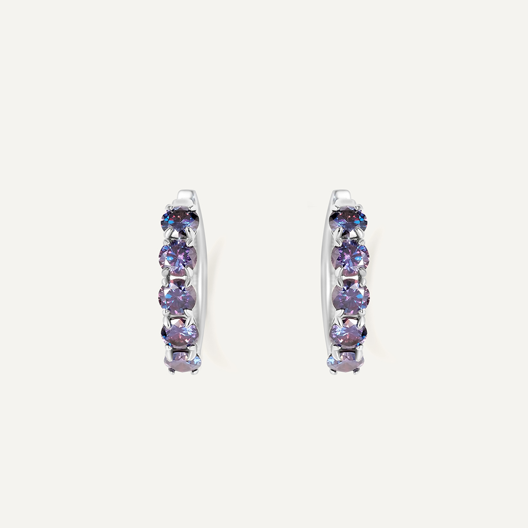 Серебряные серьги-конго с фиолетовыми муассанитами