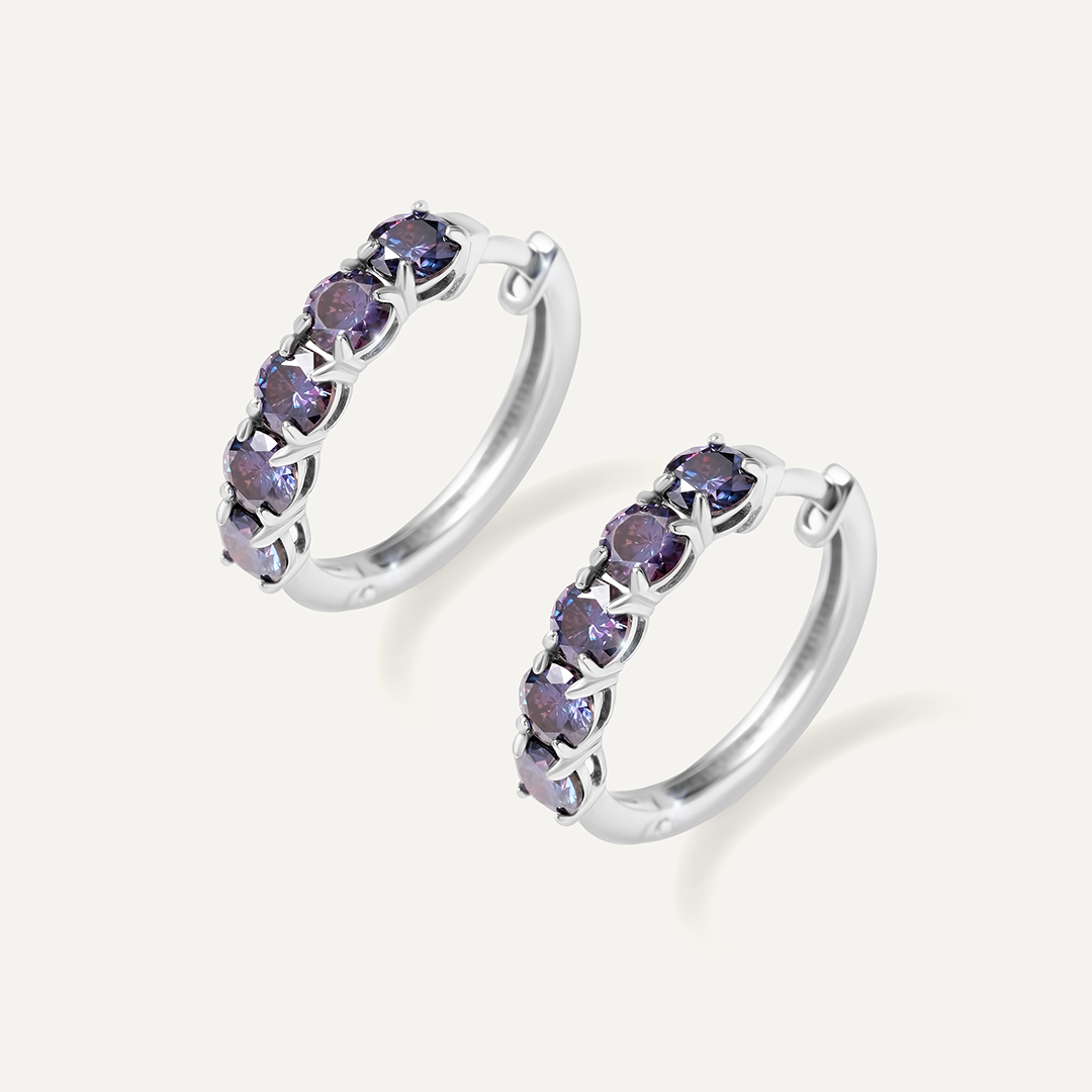 Серебряные серьги-конго с фиолетовыми муассанитами