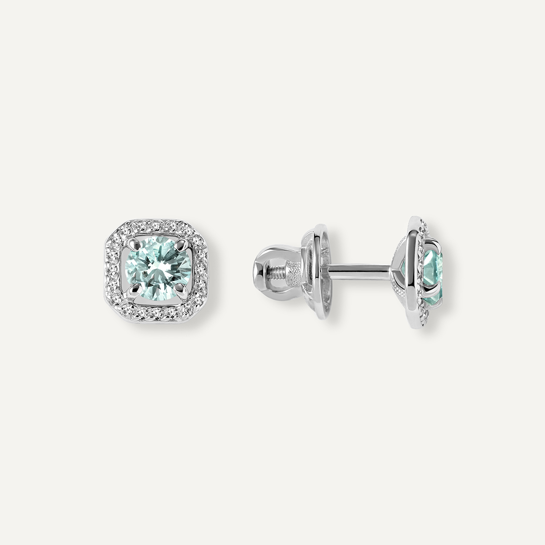 Серебряные серьги-пусеты с муассанитами Параиба