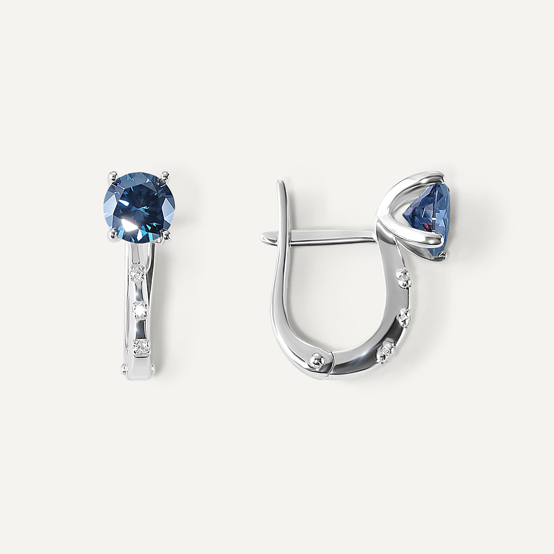 Серебряные серьги с синими муассанитами