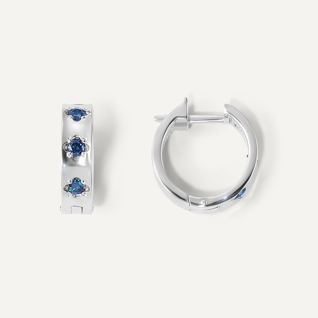 Серебряные серьги-конго с синими муассанитами