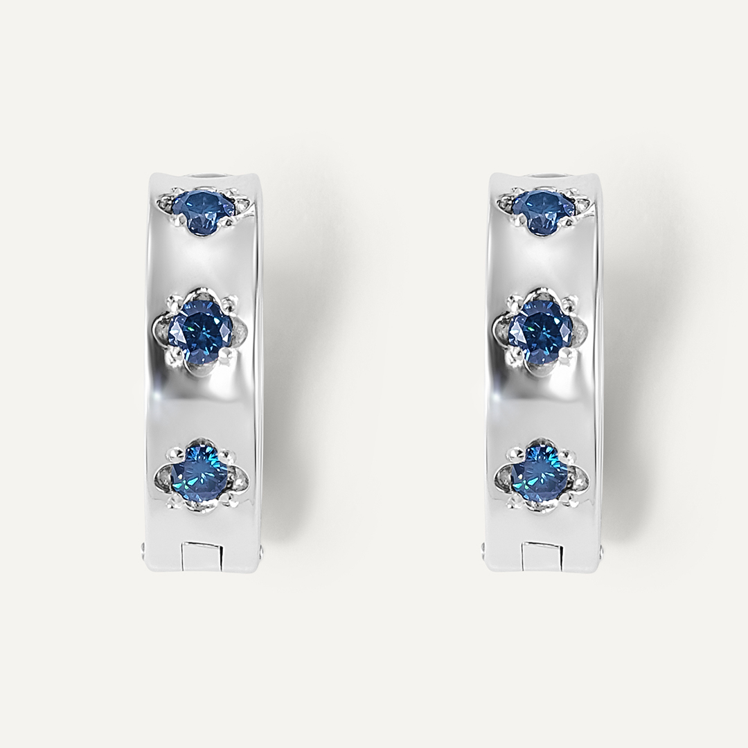 Серебряные серьги-конго с синими муассанитами
