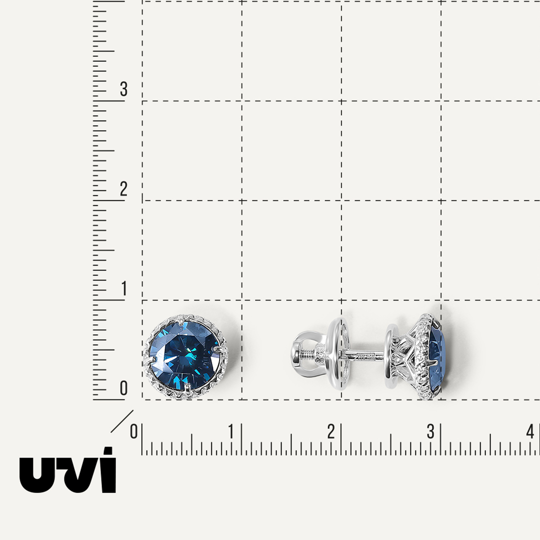 Серебряные серьги-пусеты с синими муассанитами