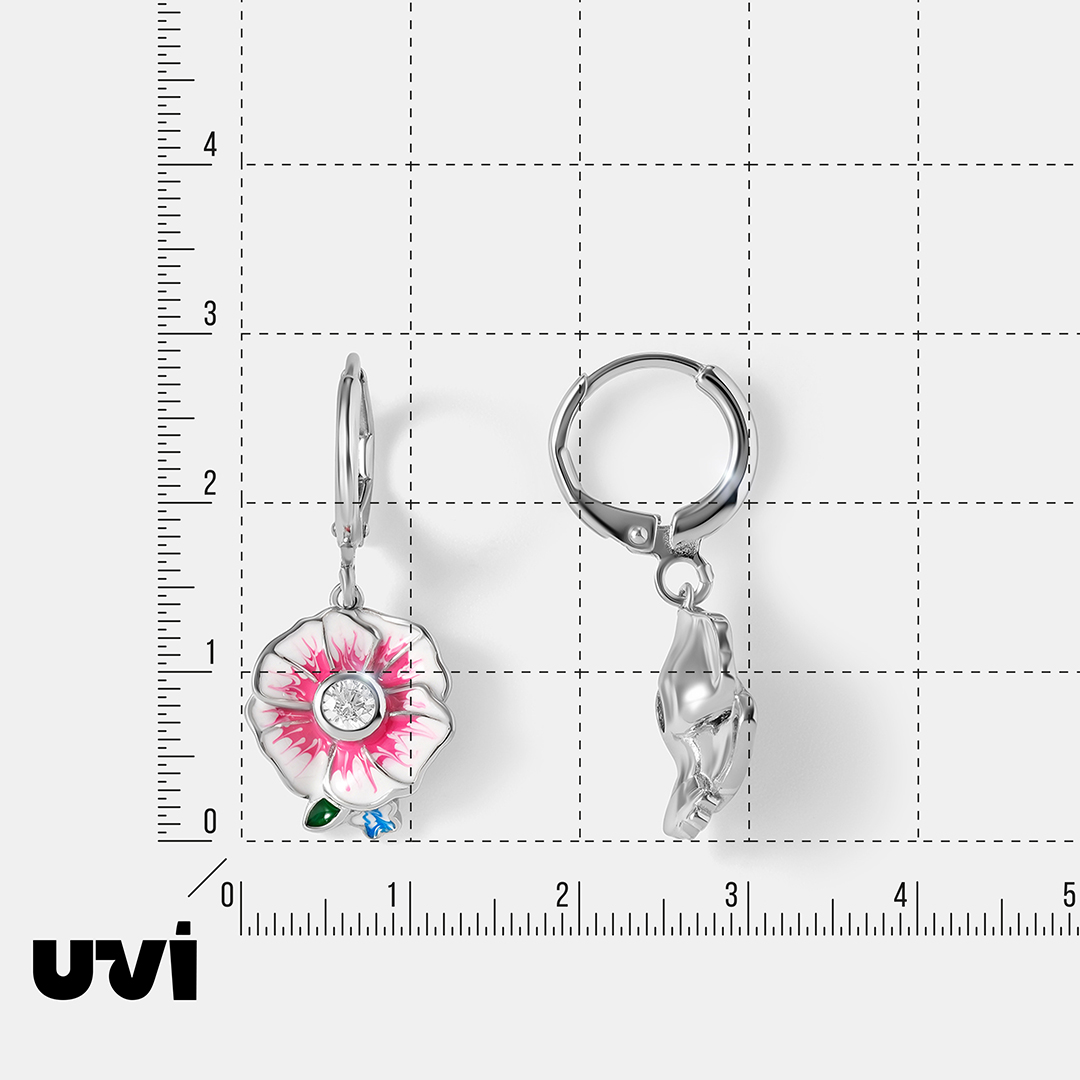 Серебряные серьги с кубическим цирконием и эмалью "Цветы"