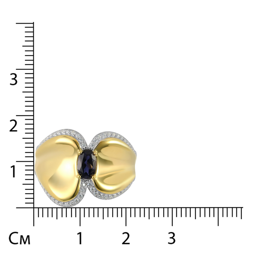 Серебряное кольцо 925 пробы; вставки 1 Иолит; 60 Фианит бесцв.;