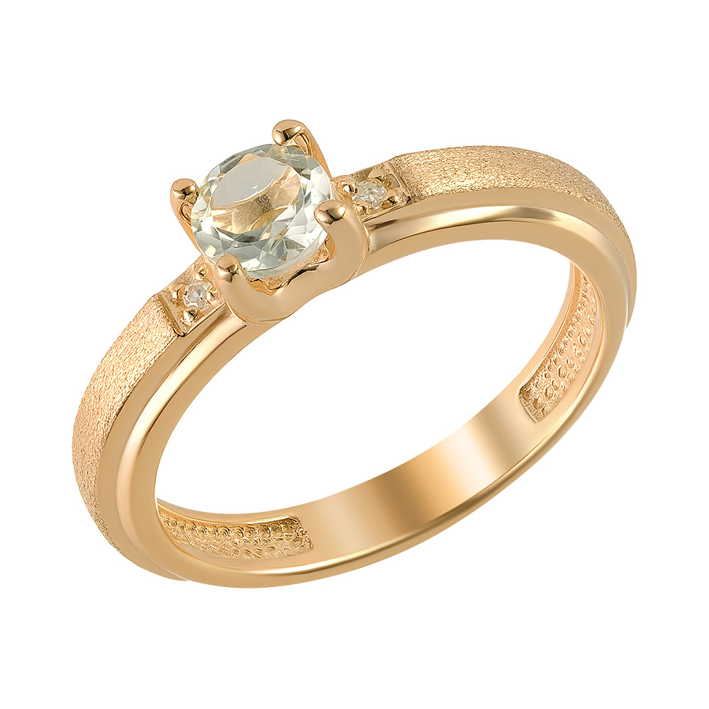 Серебряное кольцо 925 пробы; матирование; вставки 2 Бр.Кр-17 0,017 2/3A; 1 Празиолит;
