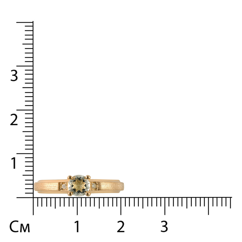 Серебряное кольцо 925 пробы; матирование; вставки 2 Бр.Кр-17 0,017 2/3A; 1 Празиолит;