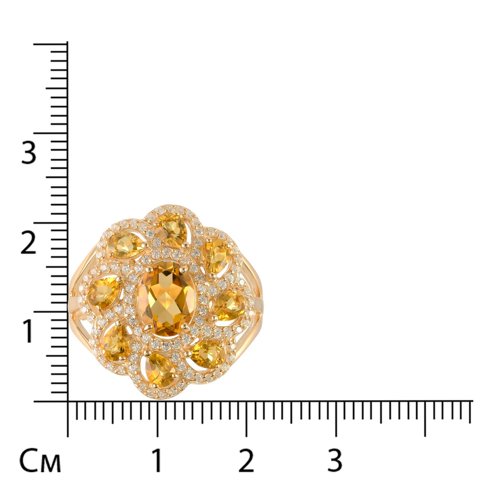 Серебряное кольцо 925 пробы; вставки 9 Цитрин; 96 Фианит бесцв.;