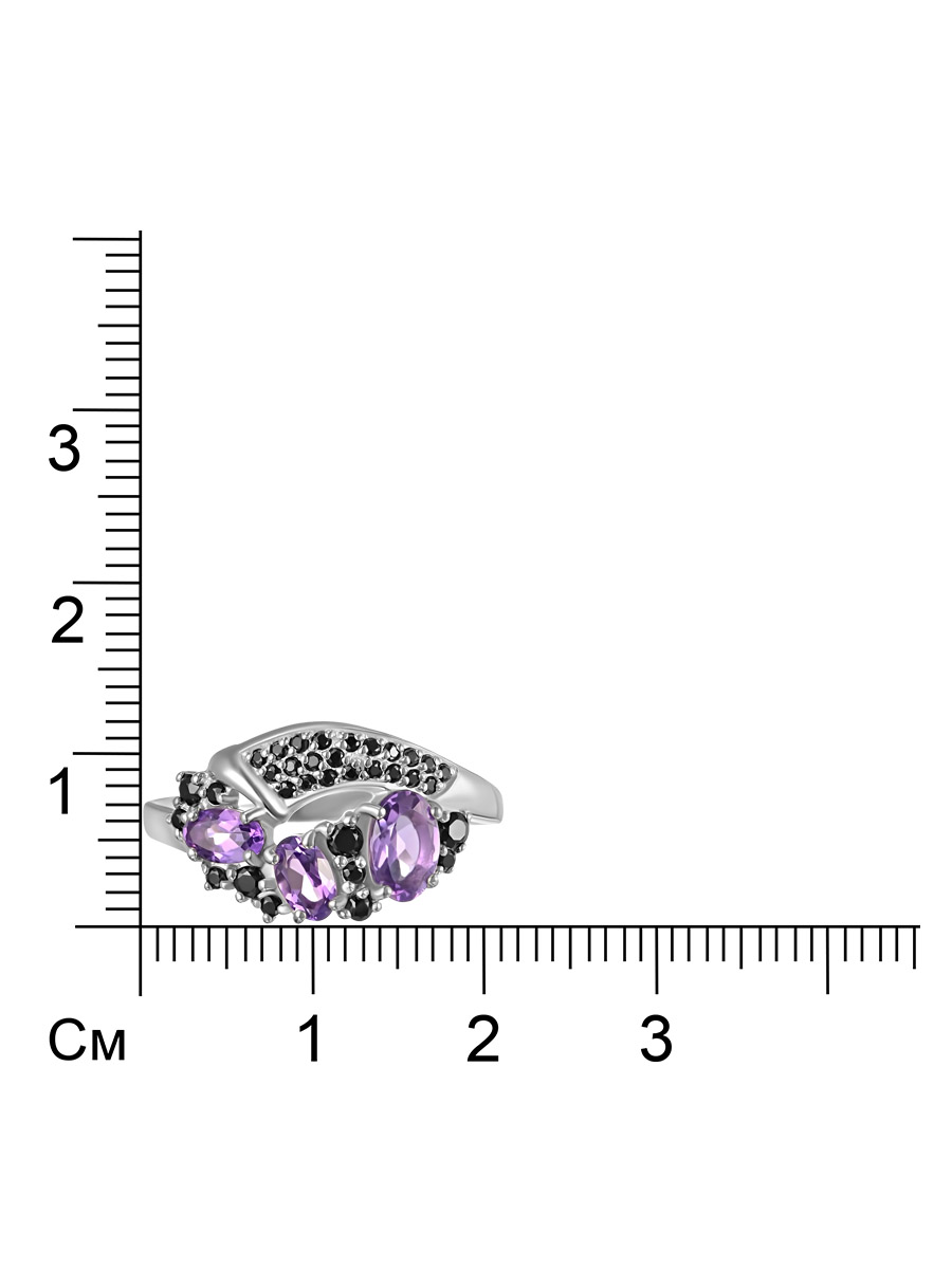 Серебряное кольцо 925 пробы; вставки 3 Аметист; 33 Шпинель черный;