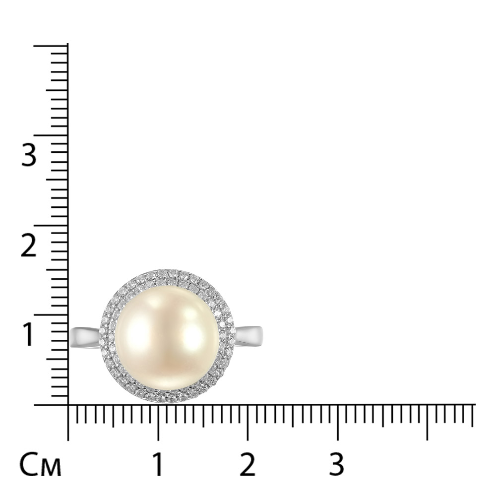 Серебряное кольцо 925 пробы; вставки 1 Жемчуг культ. белый; Россыпь Фианит бесцв.;