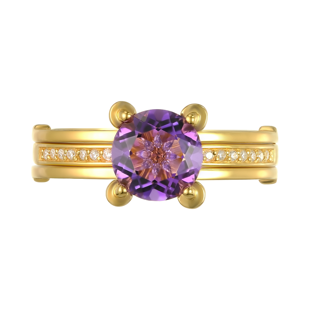 Серебряное кольцо 925 пробы; 2 в 1; вставки 1 Аметист; 71 Фианит бесцв.;