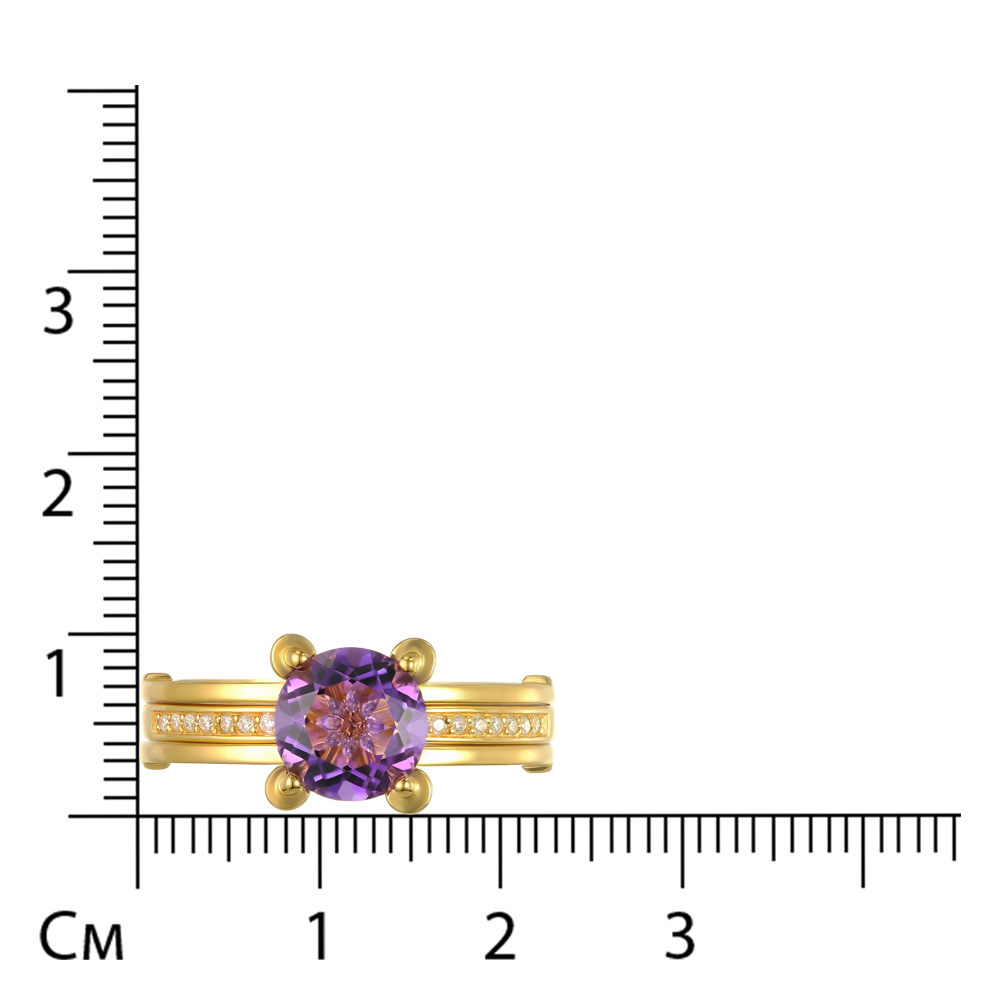 Серебряное кольцо 925 пробы; 2 в 1; вставки 1 Аметист; 71 Фианит бесцв.;