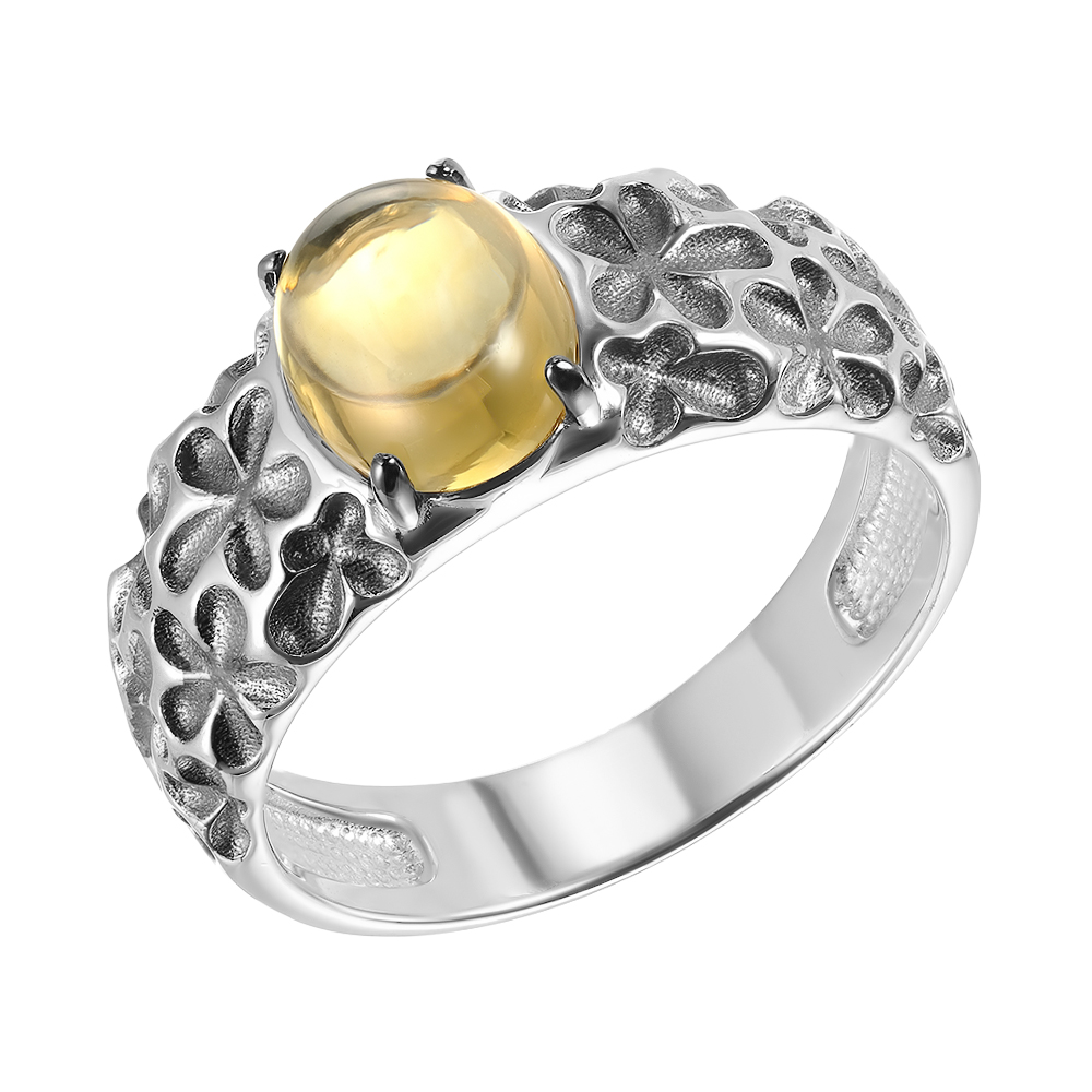 Серебряное кольцо 925 пробы; с чернением; вставки 1 Цитрин;