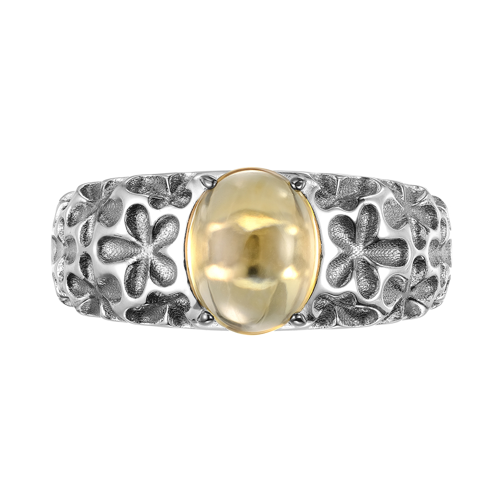 Серебряное кольцо 925 пробы; с чернением; вставки 1 Цитрин;