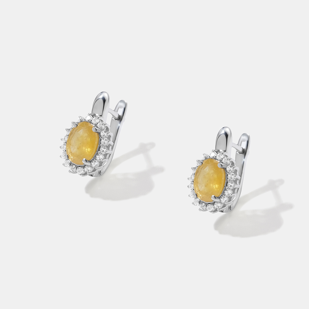 Серебряные серьги с желтыми сапфирами
