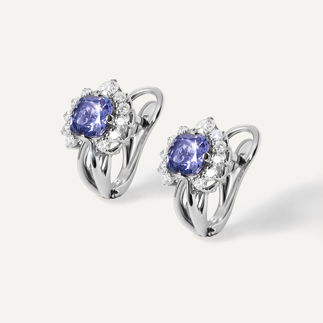Серьги из платины с танзанитами