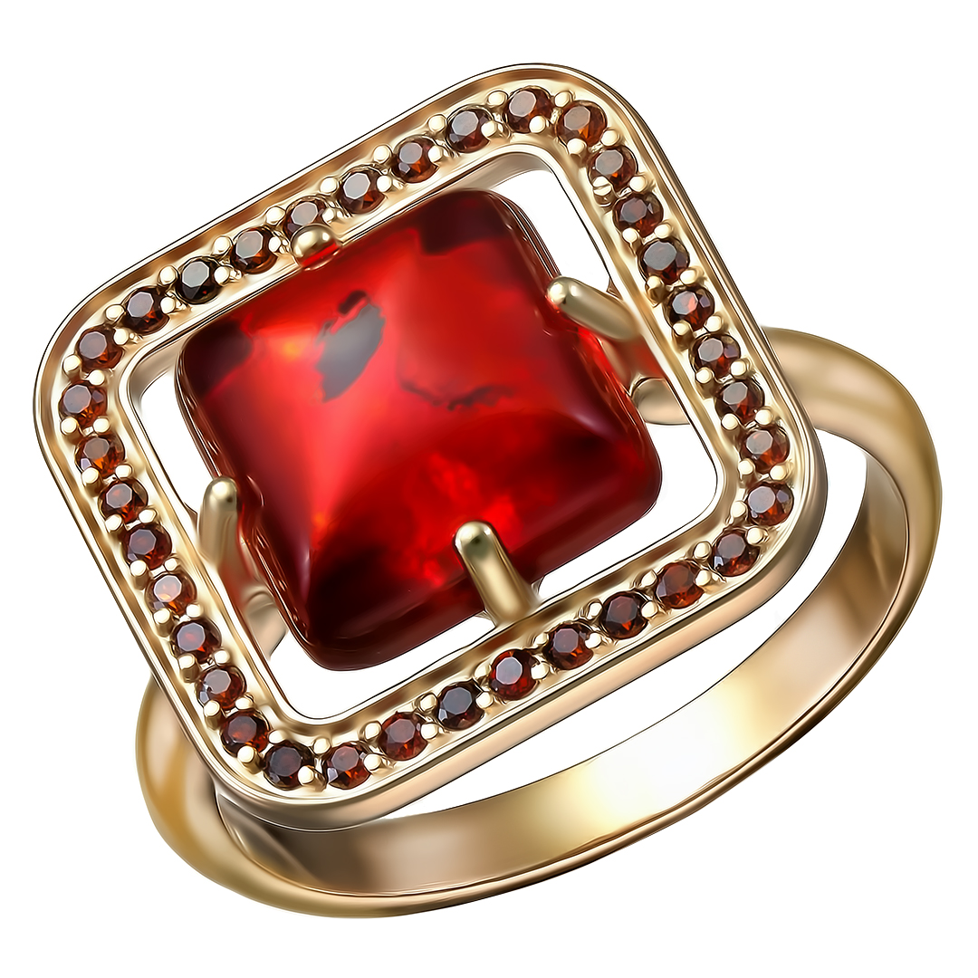 Серебряное кольцо с красным янтарем
