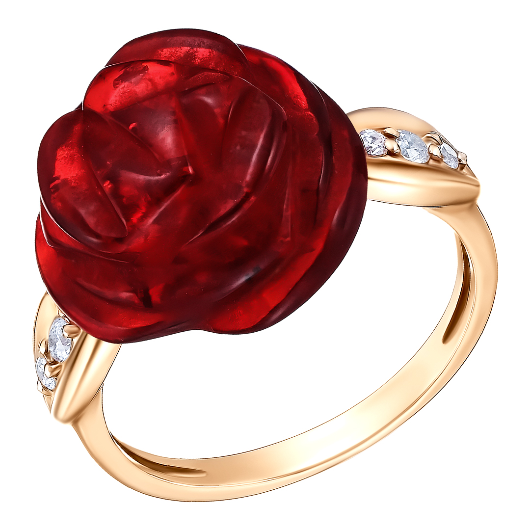 Серебряное кольцо 925 пробы; вставки 1 Янтарь; 6 Фианит бесцв.;