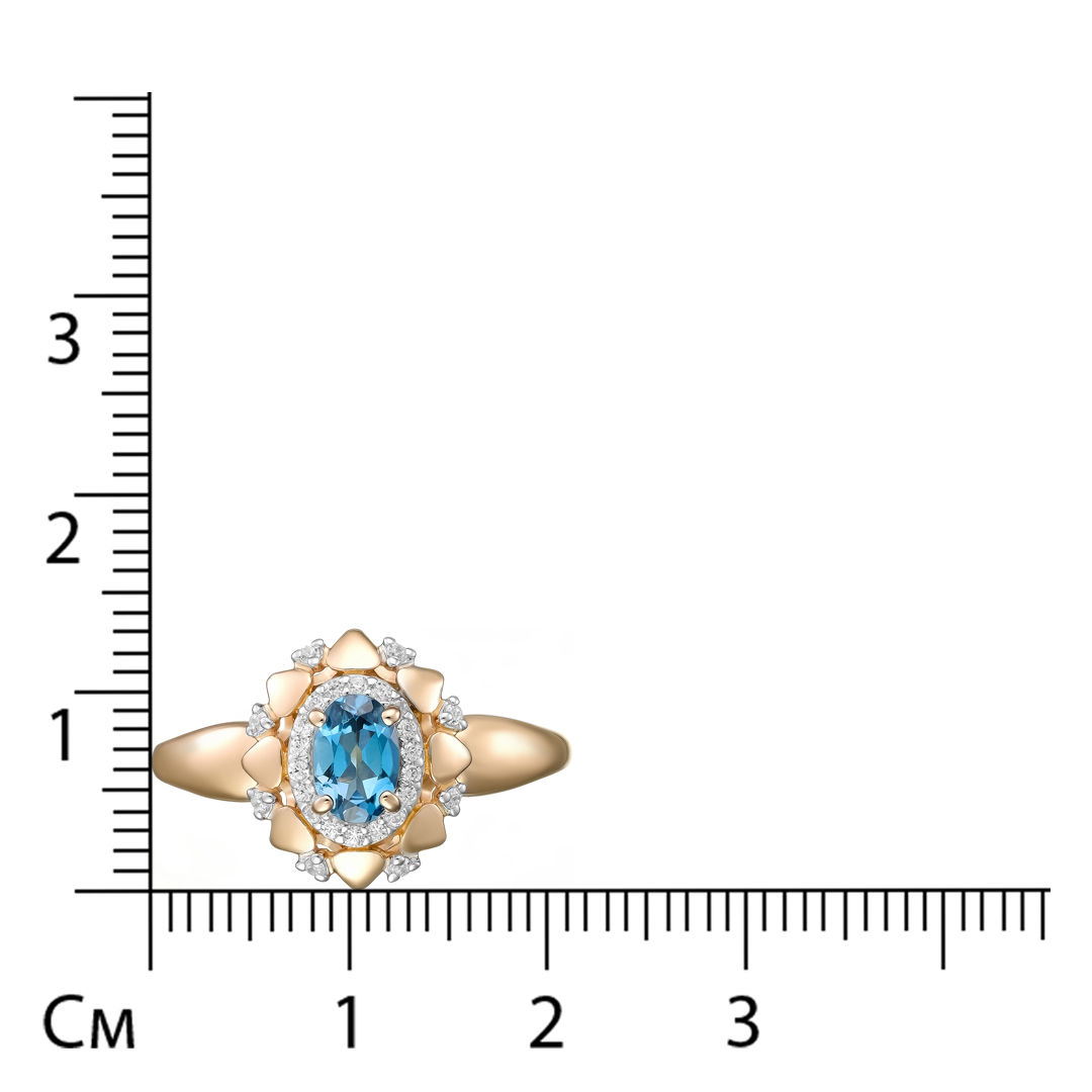 Серебряное кольцо 925 пробы; вставки 1 Топаз Лондон; 26 Фианит бесцв.;