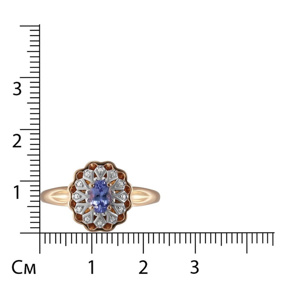 Серебряное кольцо 925 пробы; вставки 1 Танзанит; 12 Фианит бесцв.;