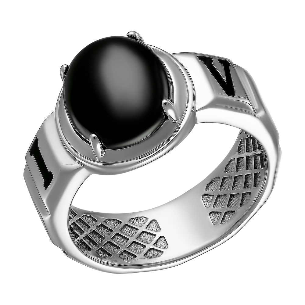 Серебряное кольцо 925 пробы; "Vive le roi" вставки 1 Оникс черный; Эмаль черная;