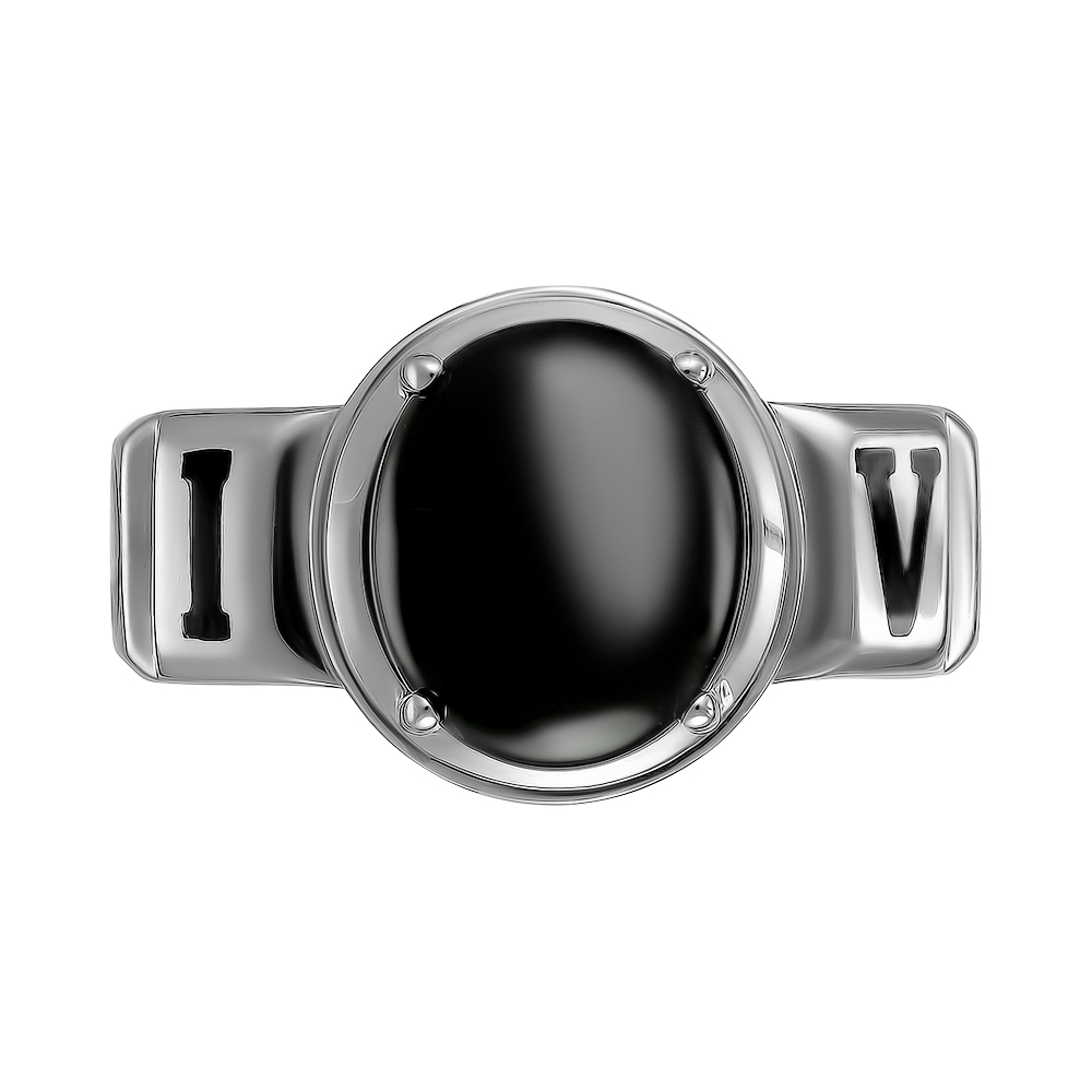 Серебряное кольцо 925 пробы; "Vive le roi" вставки 1 Оникс черный; Эмаль черная;