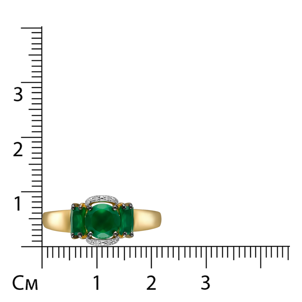 Серебряное кольцо 925 пробы; родий (бел., черн.); вставки 3 Агат зеленый; 8 Бр.Кр-17 0,024 3/4А;