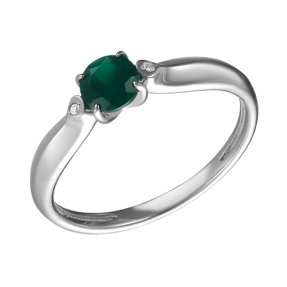Серебряное кольцо 925 пробы; вставки 1 Агат зеленый; 2 Бр.Кр-17 0,008 2/3A