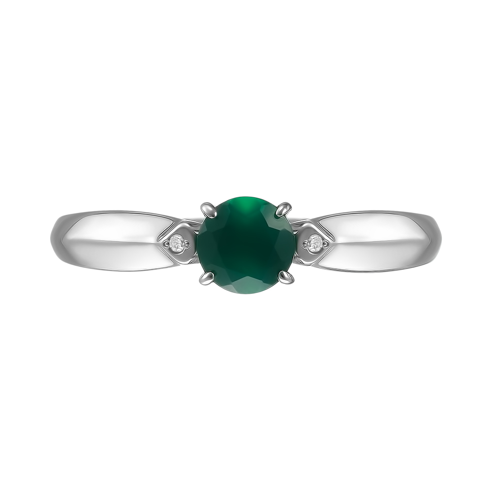 Серебряное кольцо 925 пробы; вставки 1 Агат зеленый; 2 Бр.Кр-17 0,008 2/3A