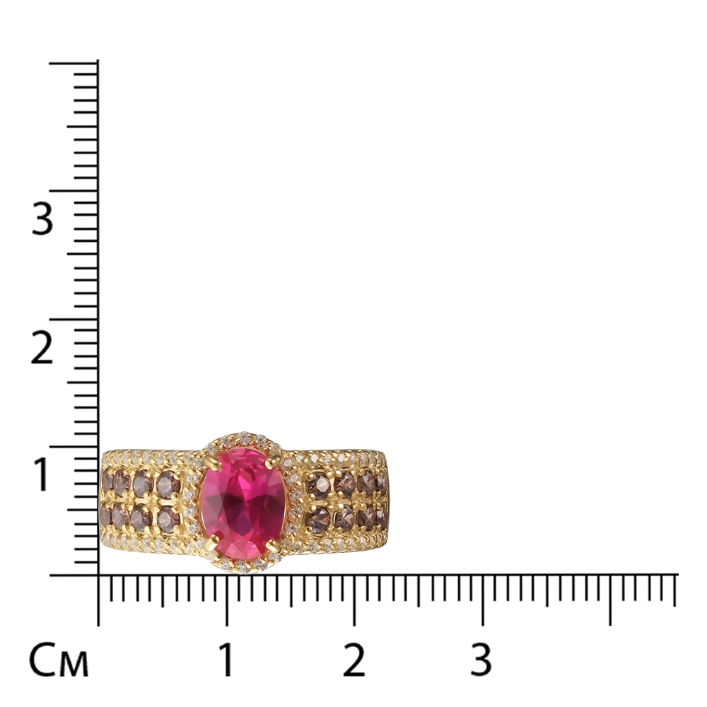 Серебряное кольцо 925 пробы; вставки 1 Корунд синт. цв. рубин; 74 Фианит разноцв.;