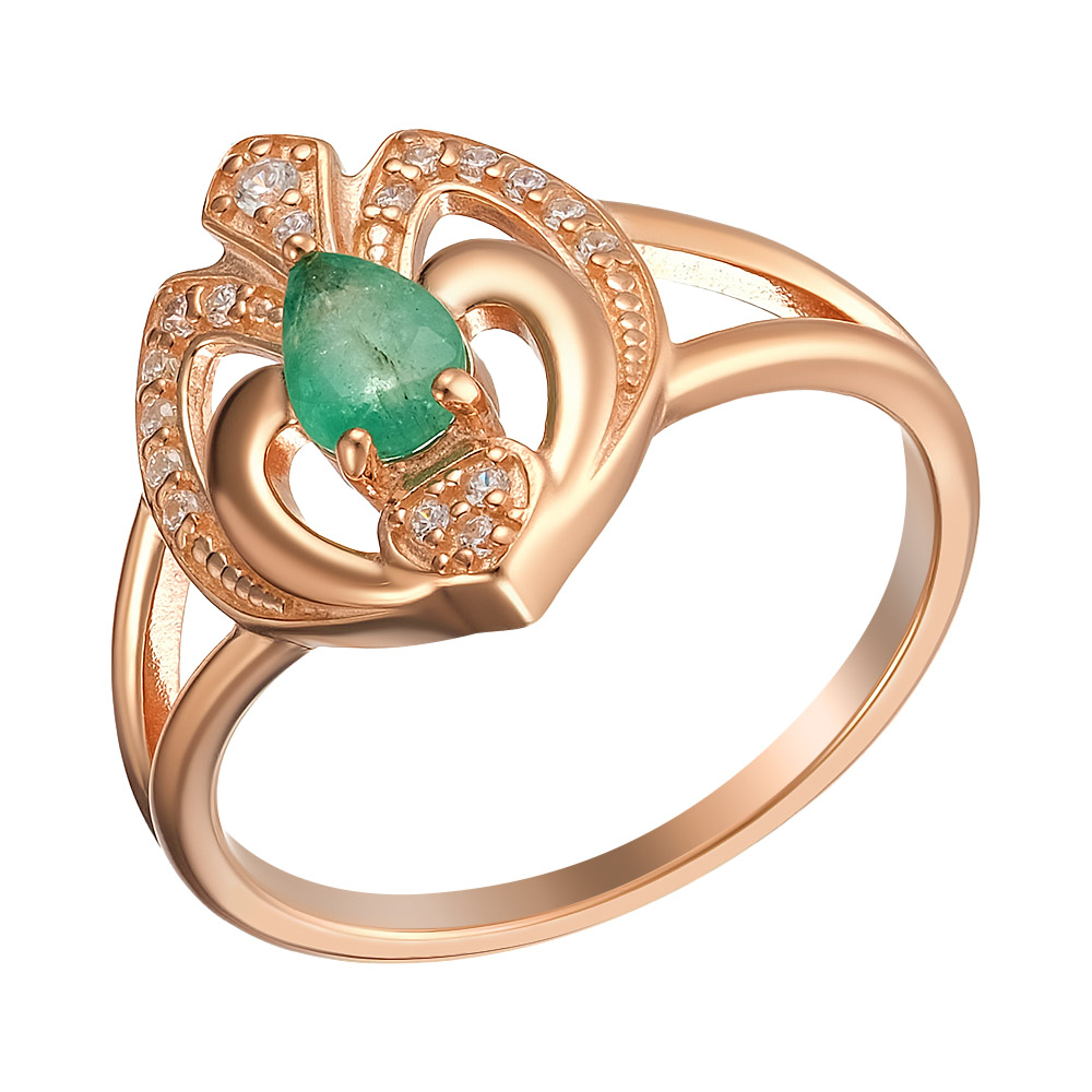 Серебряное кольцо 925 пробы; вставки 1 Изумруд 0,321 3/3; 17 Фианит бесцв.;
