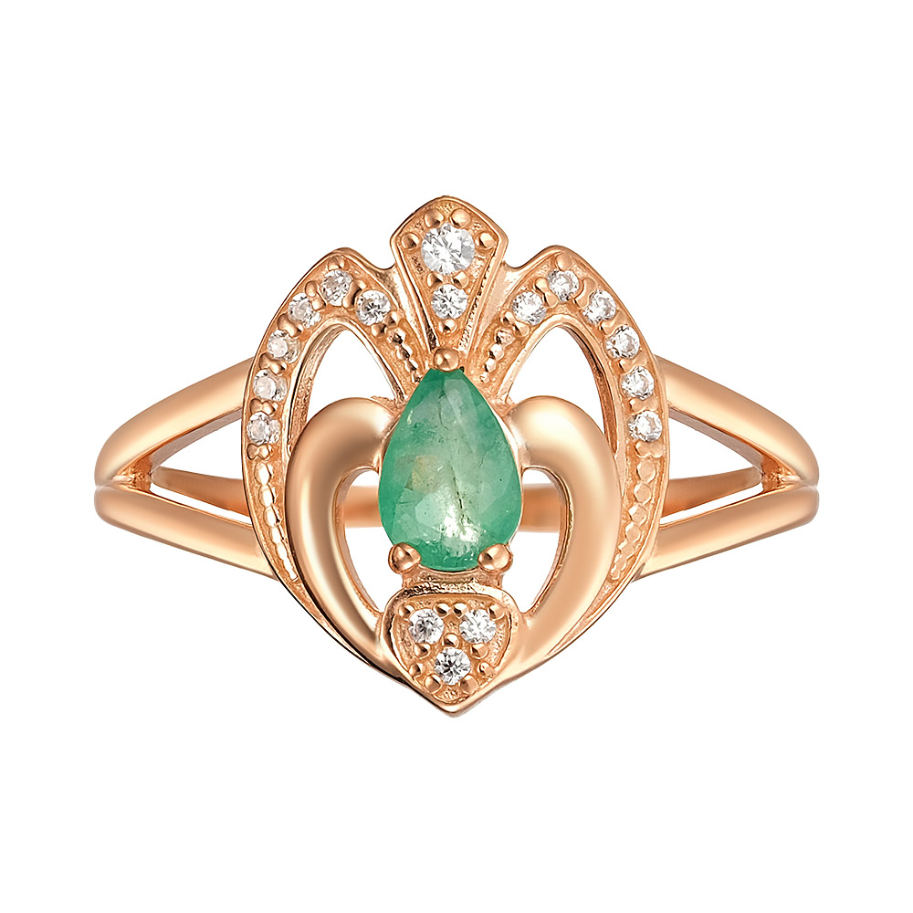 Серебряное кольцо 925 пробы; вставки 1 Изумруд 0,321 3/3; 17 Фианит бесцв.;