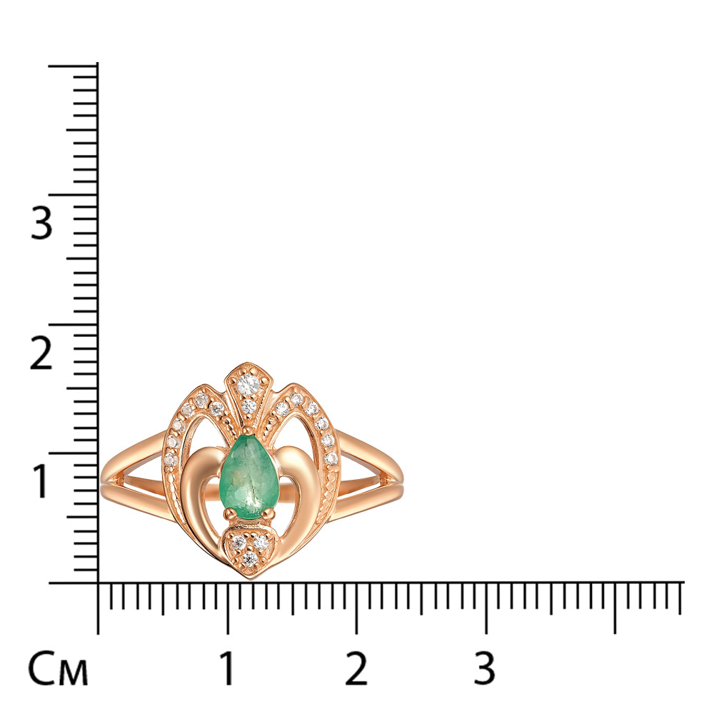 Серебряное кольцо 925 пробы; вставки 1 Изумруд 0,321 3/3; 17 Фианит бесцв.;