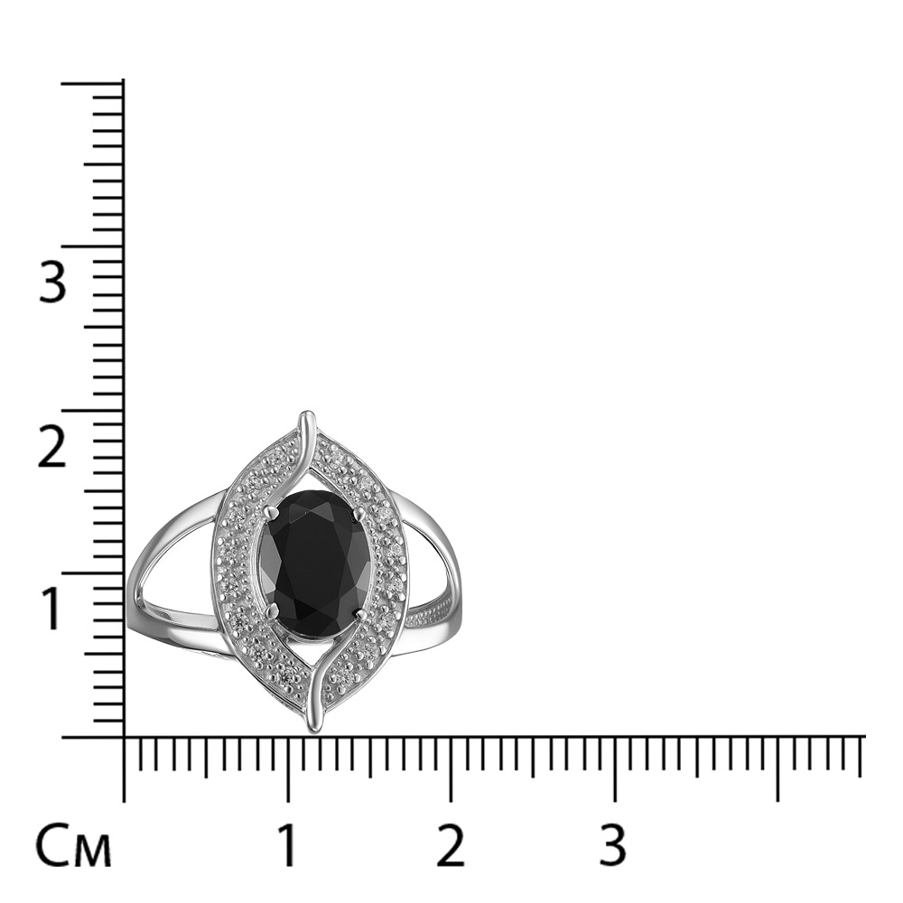 Серебряное кольцо 925 пробы; вставки 1 Шпинель черн.; 16 Фианит бесцв.;