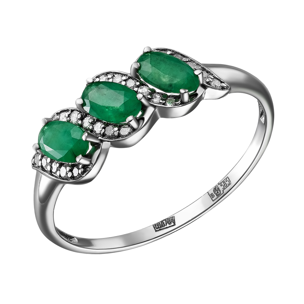 Золотое кольцо 585 пробы; белое золото; родий; вставки 3 Изумруд 0,592 5/3; 22 Бр.Кр-17 0,104 2/3А;