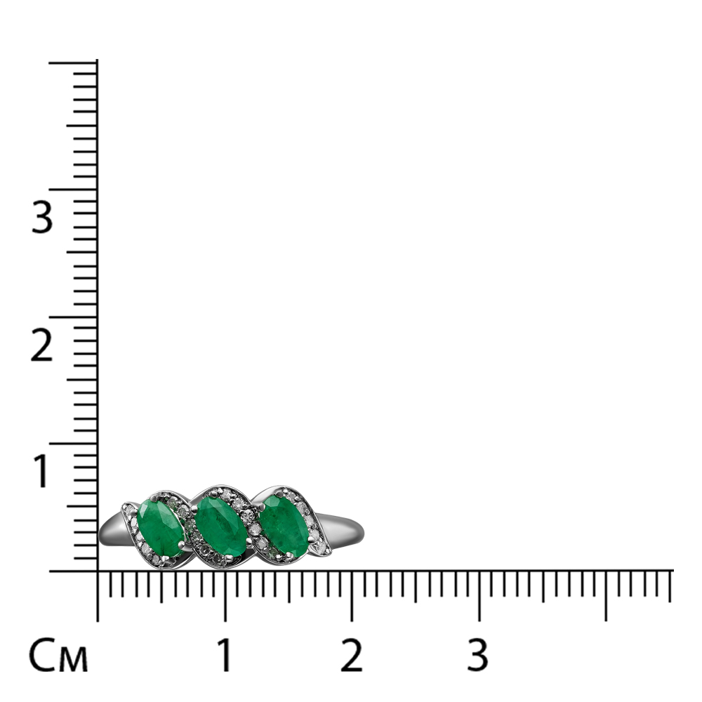 Золотое кольцо 585 пробы; белое золото; родий; вставки 3 Изумруд 0,592 5/3; 22 Бр.Кр-17 0,104 2/3А;