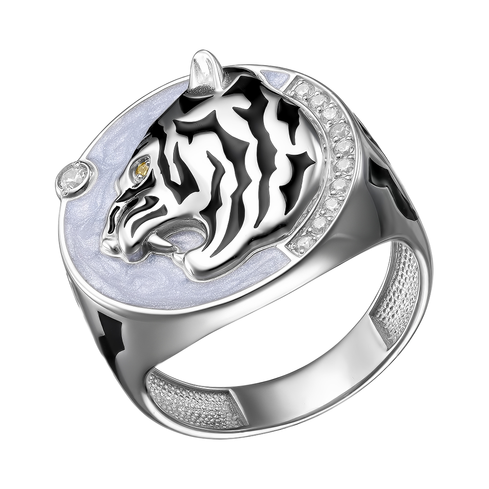 Серебряное кольцо 925 пробы; вставки 1 Фианит желт.; 11 Фианит бесцв.; Эмаль разноцв.;