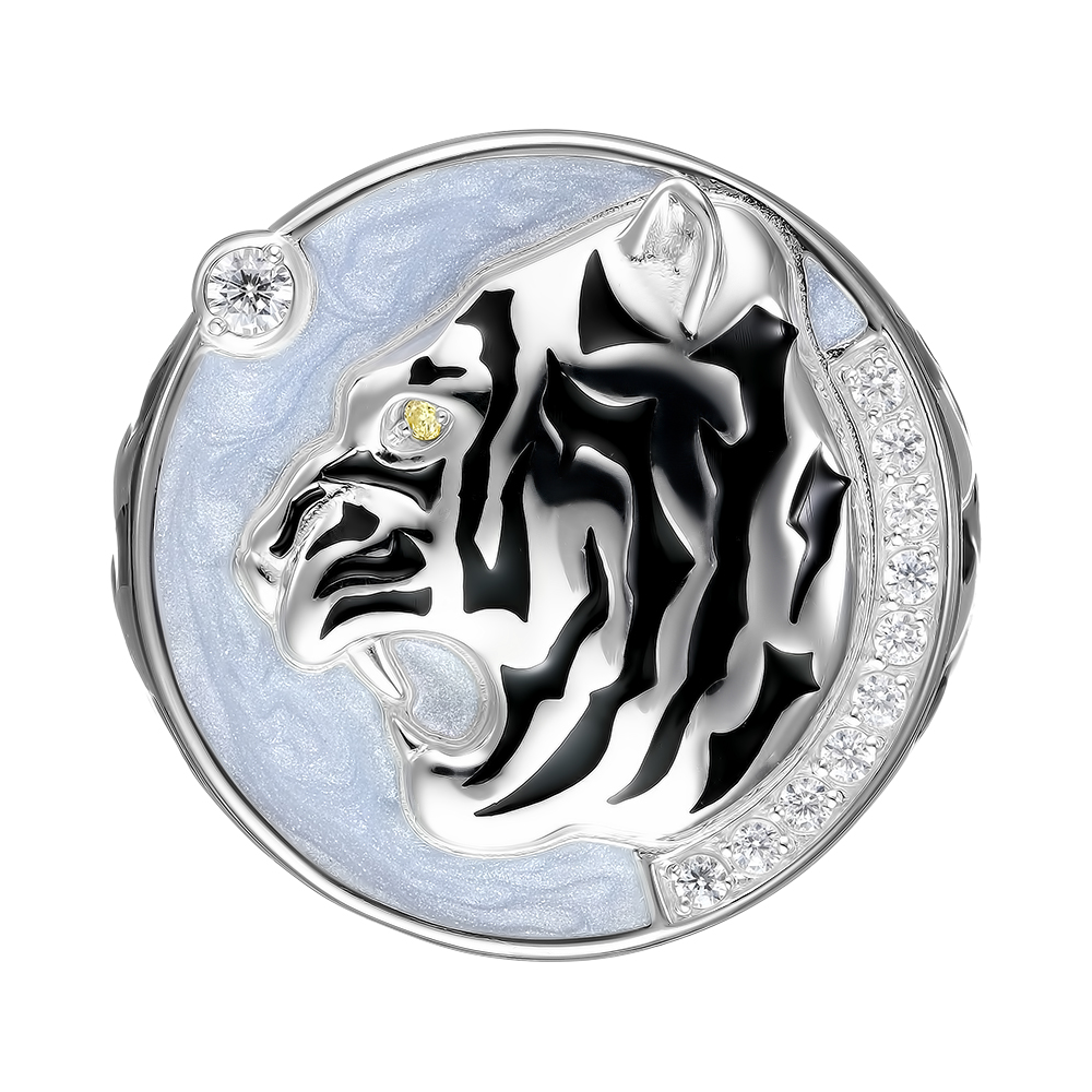 Серебряное кольцо 925 пробы; вставки 1 Фианит желт.; 11 Фианит бесцв.; Эмаль разноцв.;