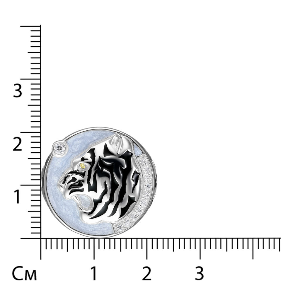 Серебряное кольцо 925 пробы; вставки 1 Фианит желт.; 11 Фианит бесцв.; Эмаль разноцв.;