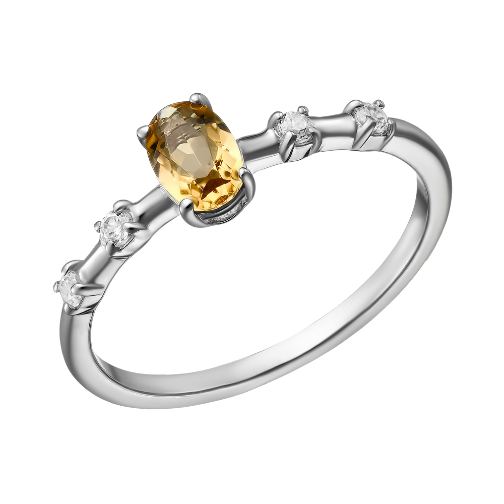 Серебряное кольцо 925 пробы; вставки 1 Цитрин; 4 Фианит бесцв.;