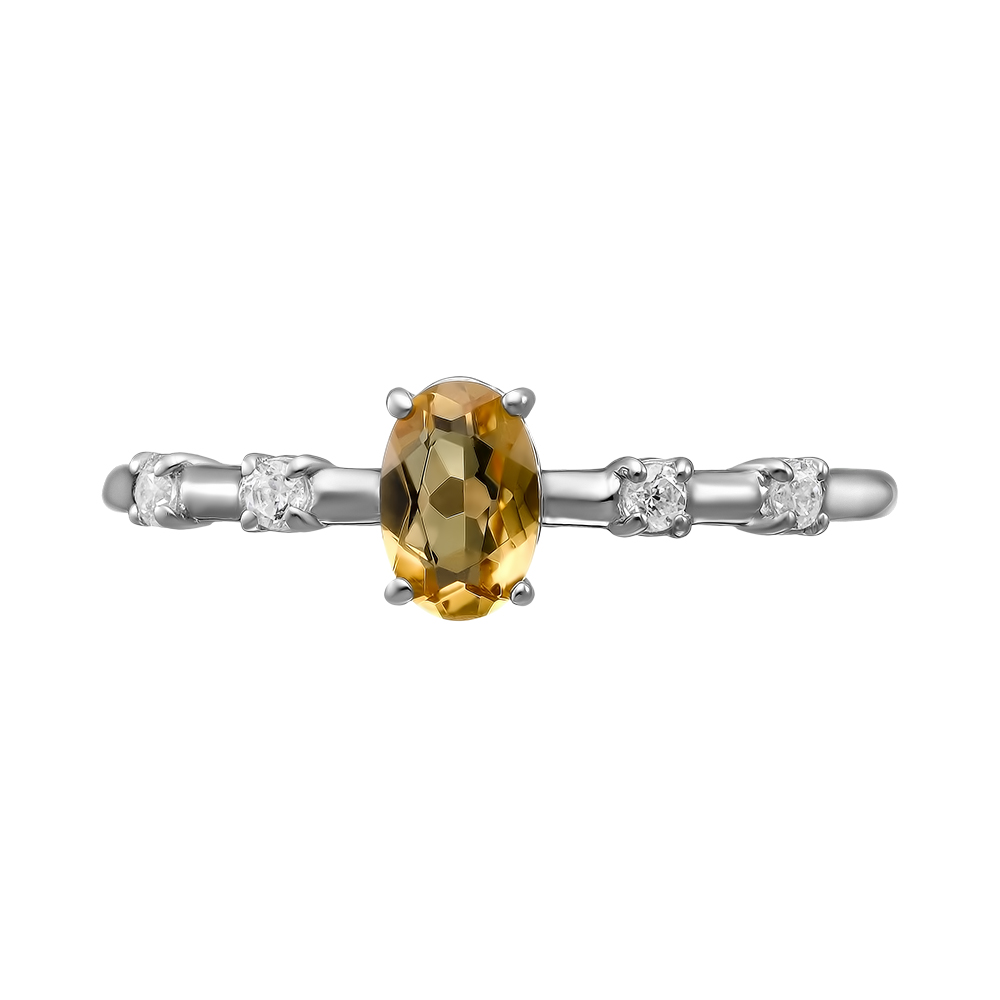 Серебряное кольцо 925 пробы; вставки 1 Цитрин; 4 Фианит бесцв.;