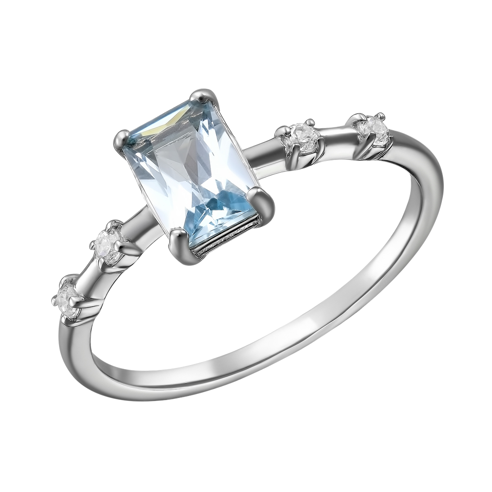 Серебряное кольцо 925 пробы; вставки 1 Топаз; 4 Фианит бесцв.;