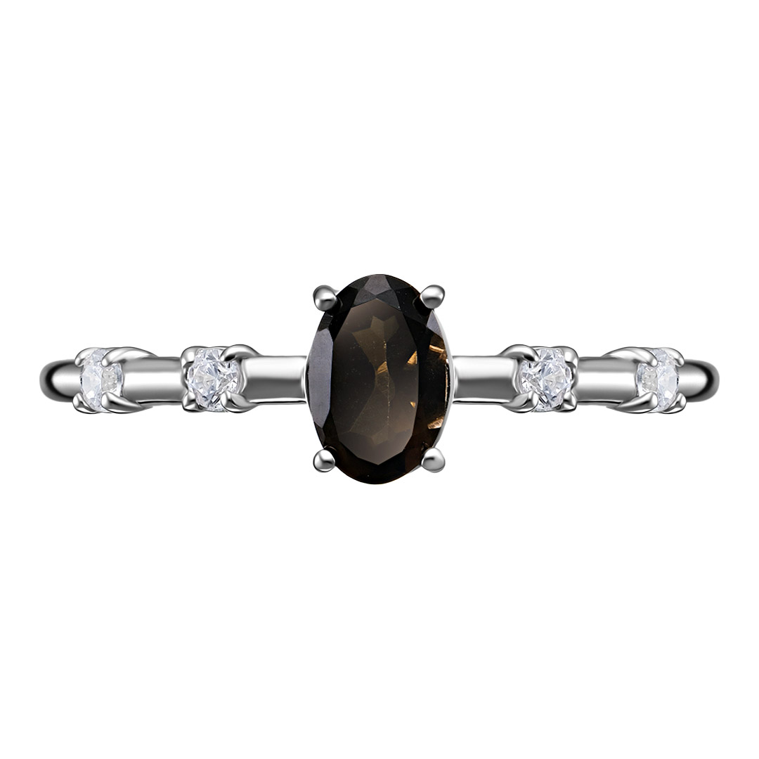 Серебряное кольцо 925 пробы; вставки 1 Раухтопаз; 4 Фианит бесцв.;