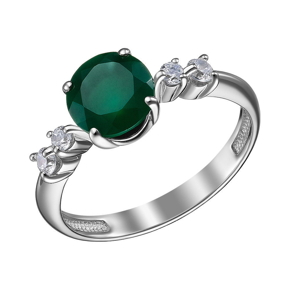Серебряное кольцо 925 пробы; вставки 1 Агат; 4 Фианит бесцв.;