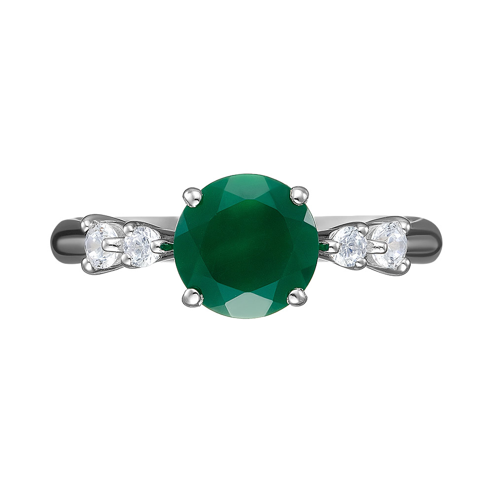 Серебряное кольцо 925 пробы; вставки 1 Агат; 4 Фианит бесцв.;