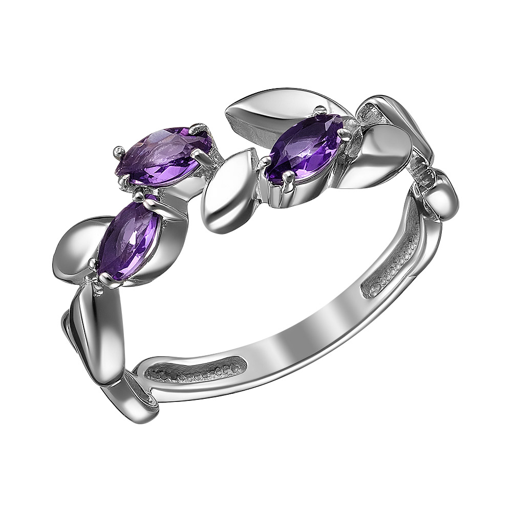 Серебряное кольцо 925 пробы; вставки 3 Аметист;