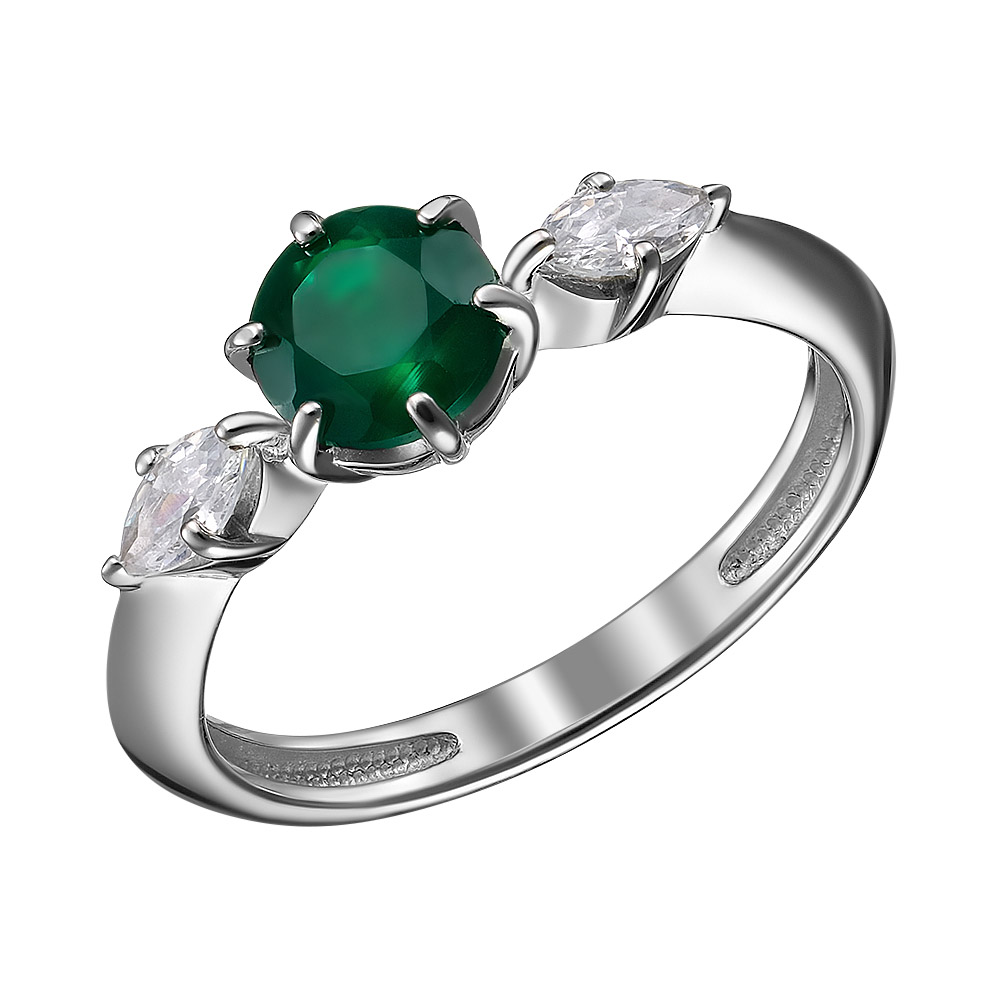 Серебряное кольцо 925 пробы; вставки 1 Агат; 2 Фианит бесцв.;