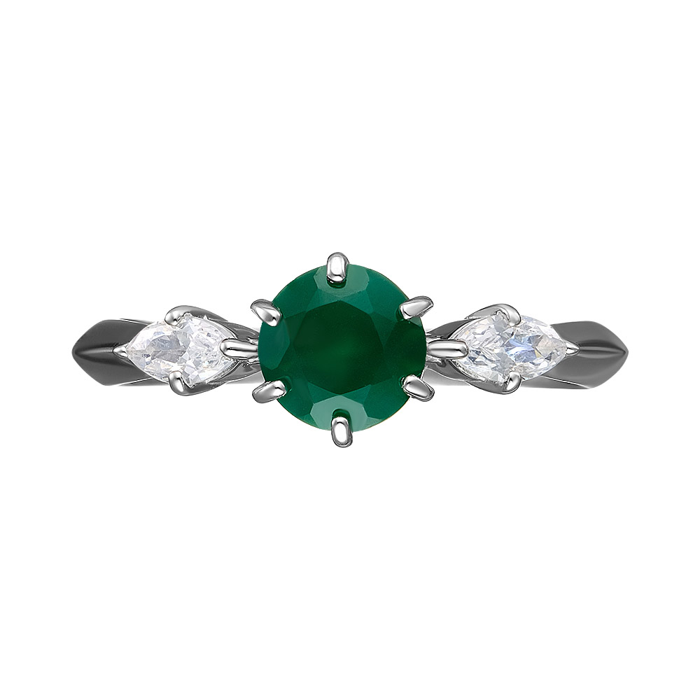 Серебряное кольцо 925 пробы; вставки 1 Агат; 2 Фианит бесцв.;